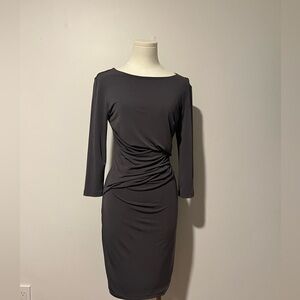 Graham & Spencer Ruched Charcoal Dress Minimalist Body-Skimming / 3/4 Sleeve
